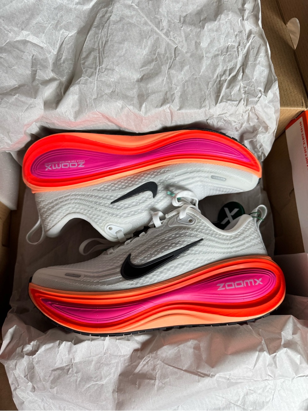Nike Women’s White Running Sneakers with Neon Pink & Orange Sole